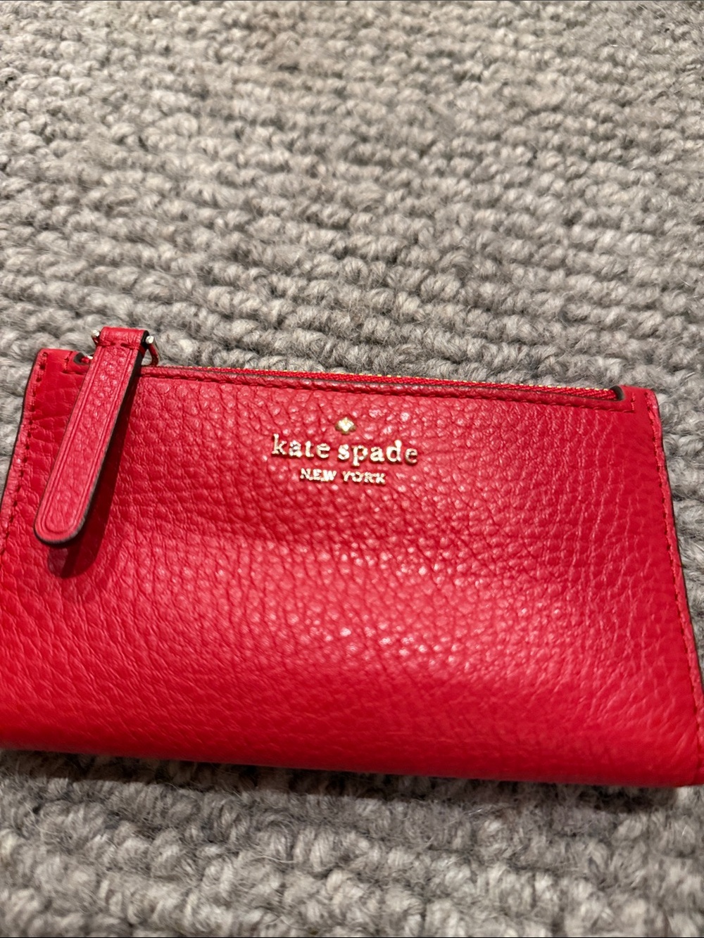 kate spade Red Pebbled Leather Zip Card Wallet